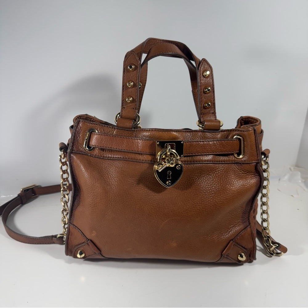 Vintage Juicy Couture Tan Leather Heart Lock Satchel Crossbody Y2K Bag